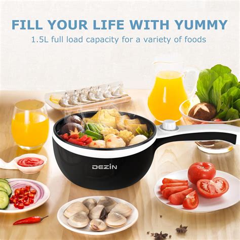 Dezin Hot Pot Electric With Steamer Upgraded Non Stick Saut Pan Rapid Noodles Electric Pot