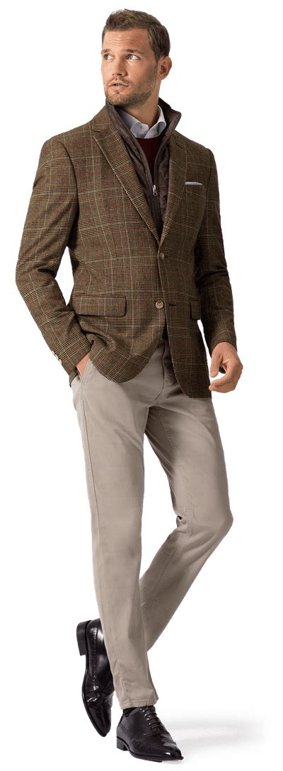 Brown Checkered Tweed Suit Jacket With Removable Vest Piece