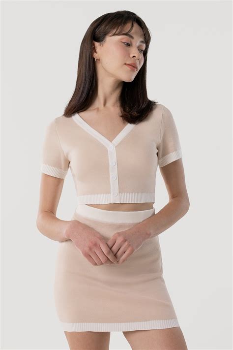 Sabby Contrast Knit Button Top Piece Set Madebylovet Nude Blush Lovet