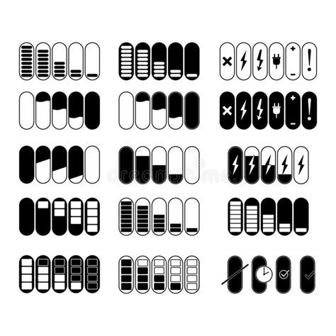 Monochrome Pictures Of Smartphone Battery In Different Levels Of