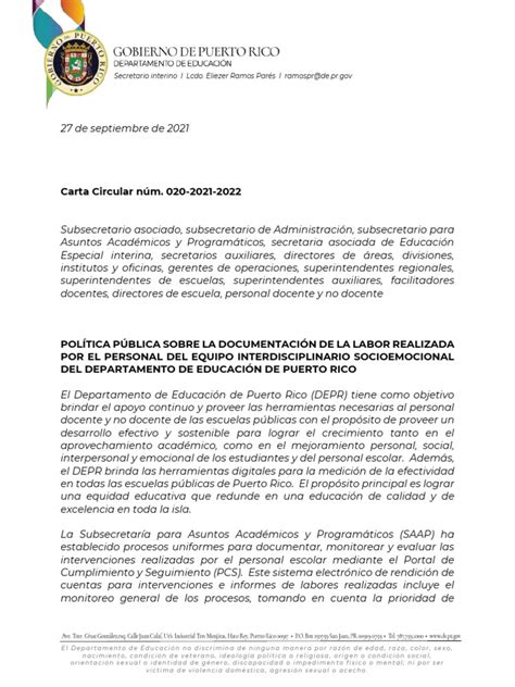CARTA CIRCULAR NUM. 20-2021-2022-Firmado Pcs Ts | PDF | Maestros ...