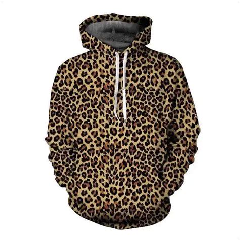 Retro Leopard Print Women Hoodie Casual Pullover Long Sleeve Pouch