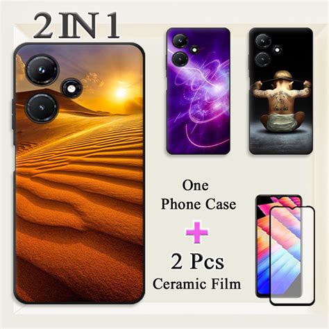 In Infinix Hot G X Silicone Phone Case With Tempered Glass Curved Ceramic Screen