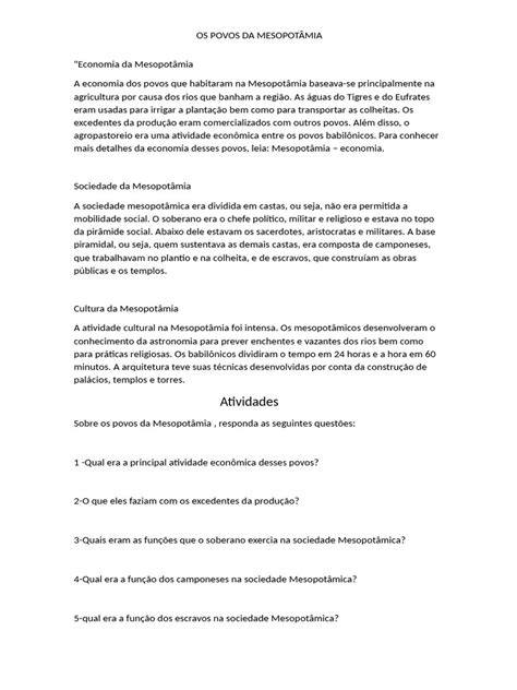 Atividade Econômica da Mesopotâmia | PDF