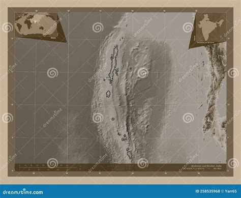 Andaman And Nicobar India Sepia Labelled Points Of Cities Stock