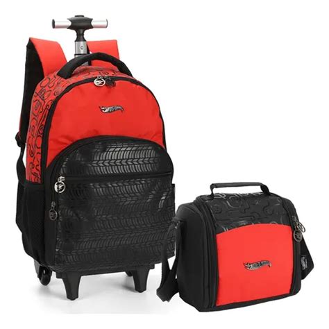 Kit Mochila De Rodinhas Lancheira Térmica Hot Wheels Luxcel
