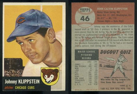 Topps Johnny Klippstein Cubs Ex Ebay