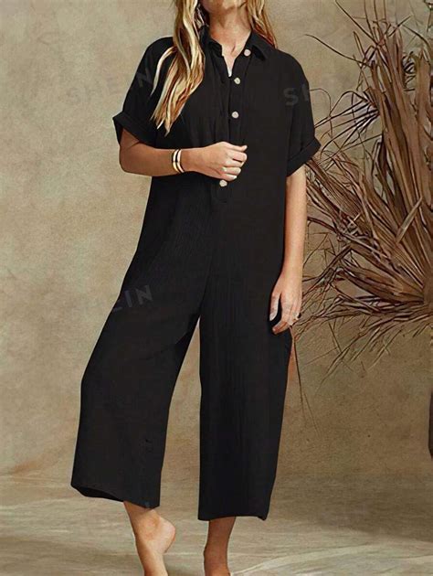 Shein Lune Summer Women Short Sleeve Batwing Loose Fit Jumpsuit With