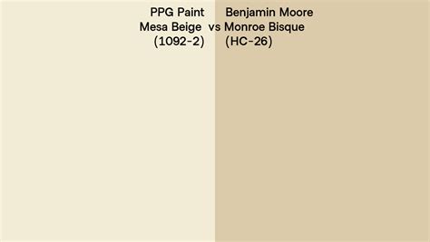 PPG Paint Mesa Beige 1092 2 Vs Benjamin Moore Monroe Bisque HC 26