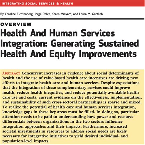 Health And Human Services Integration Generating Sustained Health And