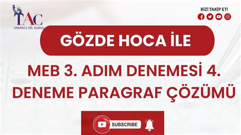 MEB 3 ADIM DENEMESİ 4 DENEME PARAGRAF SORU ÇÖZÜMÜ I GÖZDE HOCA YouTube