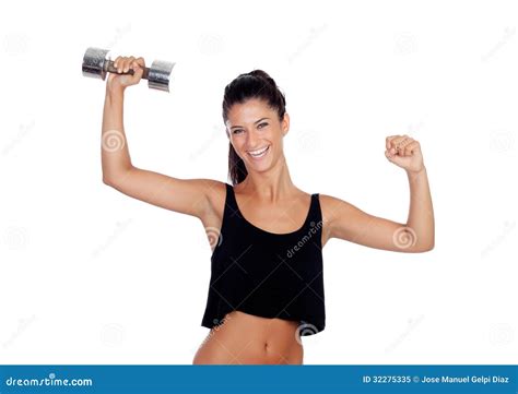 Happy Fitness Woman Lifting Dumbbells Royalty Free Stock Photo Image