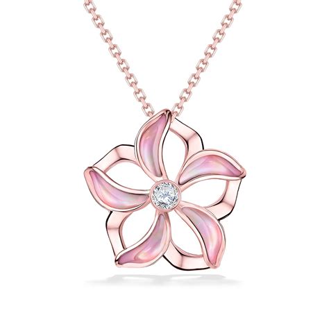 Pink Mother of Pearl Inlay Floating Plumeria Pendant–Na Hoku | Pendant