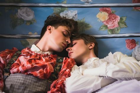 Ilustração de jovem casal gay deitado juntos na cama Foto Premium