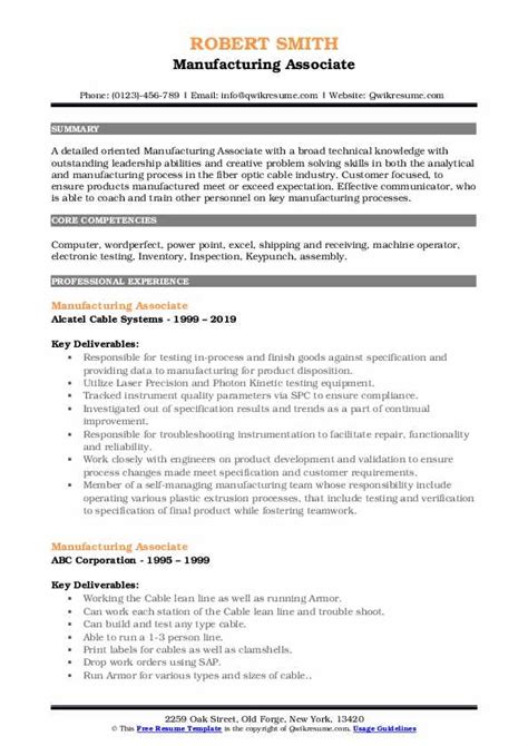 10 Manufacturing Associate Resume Samples And Templates For 2025