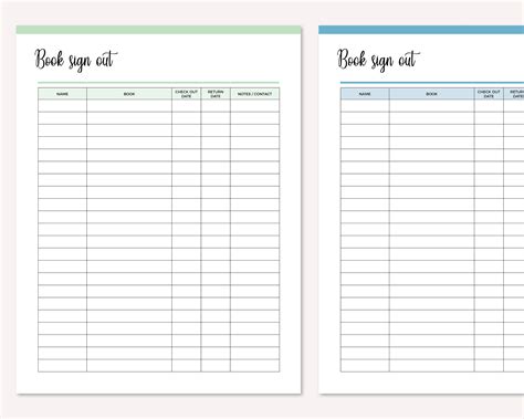 Printable Library Book Sign Out Sheet Book Sign Out Form Etsy Uk