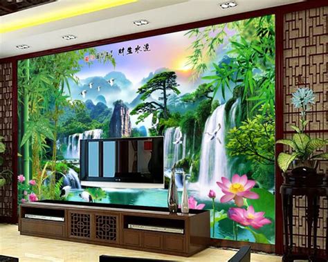 Beibehang Custom Wallpaper Bamboo Lotus Pine Natural Landscape Sunrise Tv Background Wall 3d