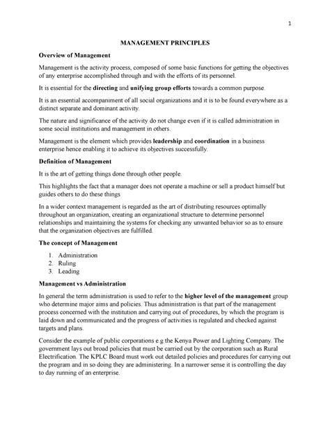 Management Principles 1 Management Principles Overview Of Management