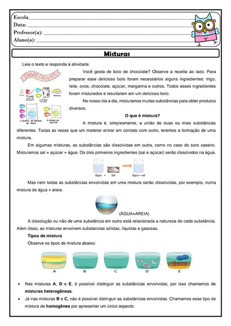 Atividades Sobre Misturas Homogêneas E Heterogêneas 4o Ano - Acessaber