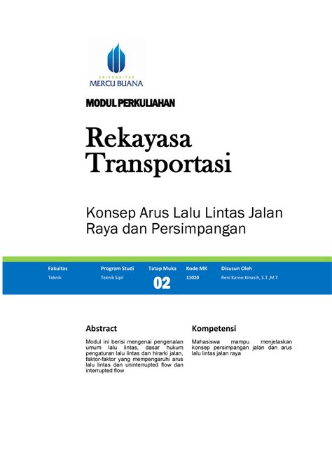 Rekayasa Transportasi Modul Modul Perkuliahan Rekayasa Transportasi