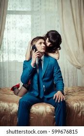 Beautiful Woman Lingerie Trying Seduce Businessman Foto De Stock Shutterstock