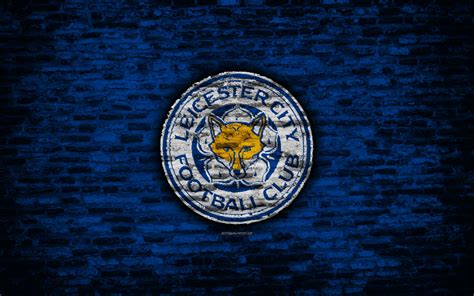 Download Wallpapers Leicester City Fc Logo Blue Brick Wall Premier League English Football