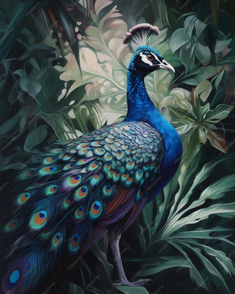 Premium AI Image | A painting of a peacock with a green background and ...