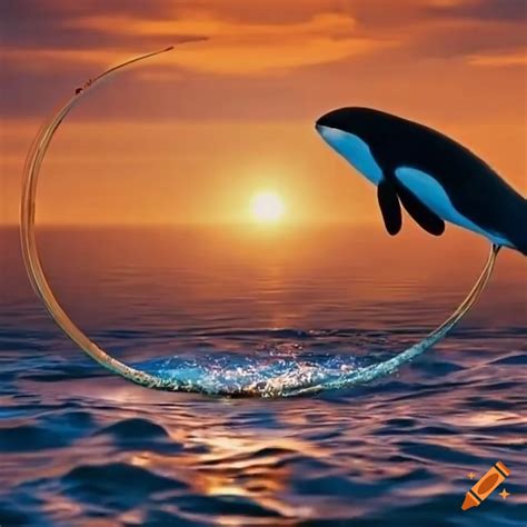 Sunset Killer Whale Jumping Out Of The Sea On Craiyon