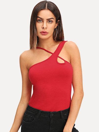 Shop Strappy One Shoulder Tank Top Online Shein Offers Strappy One