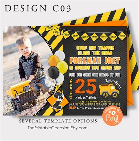 Editable Construction Invitation Construction Birthday Invitation