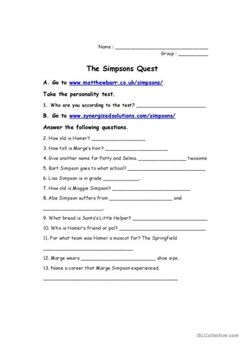 130 Simpsons English Esl Worksheets Pdf And Doc