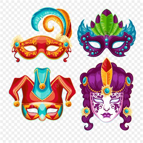 Colección De Máscaras De Carnaval De Dibujos Animados Decoradas Con