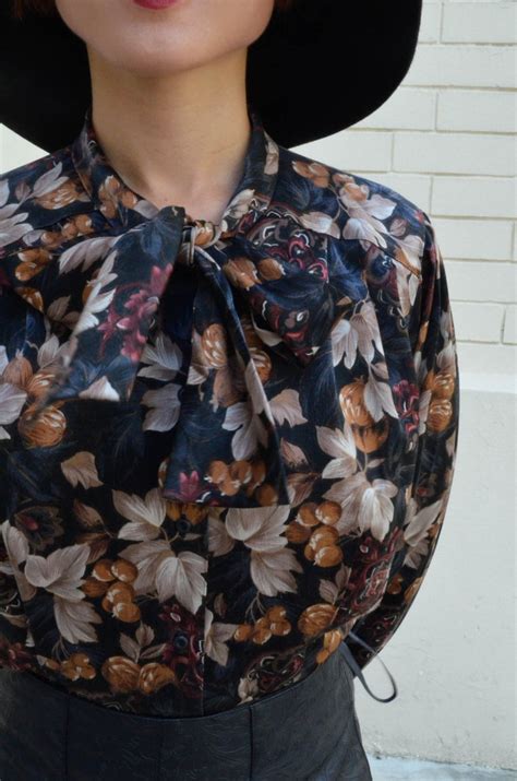 1960 Black Vintage Winter Vineyard Pussy Bow Secretary Blouse Etsy