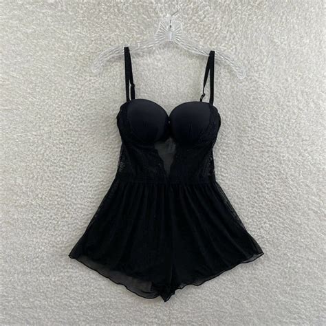 Sophie B Intimates Sleepwear Sophie B Black Lace Mesh Padded Bra Lingerie Chemise Romper
