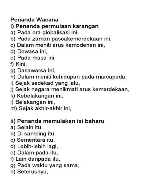 Senarai Dan Contoh Penanda Wacana Yang Biasa Digunakan Riset