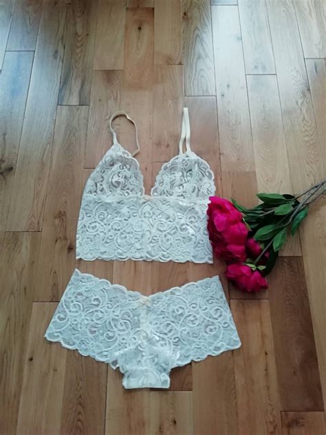 Lace Lingerie Set Gift For Her Lace Bra Sheer Bralette Etsy