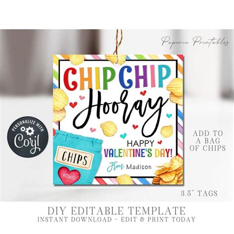 Editable Chip Valentine S Day Card Chip Chip Hooray Valentine