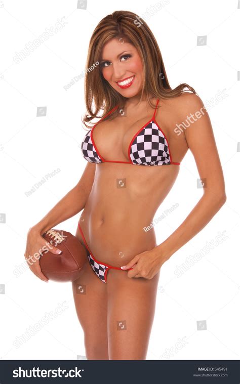 Sexy Latino Woman Bikini Holding Football Foto Stok Shutterstock