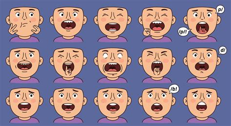 Series Of Cartoon Facial Expressions Showing Various Emotions And