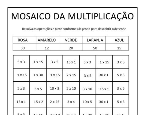 Mosaico Da Multiplicação - MOSAICO DA MULTIPLICAÇÃO