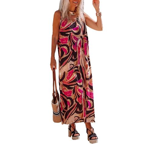 Damen Urlaub Sommerkleid Rmelloses V Ausschnitt Maxi Kleid Casual