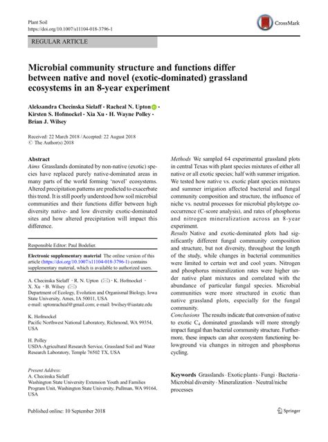 (PDF) Microbial community structure and functions differ between native ... 