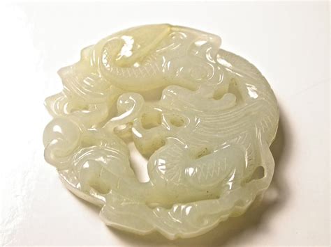 Vintage Jade Dragon Carved Pendant Mint Color Jade Jadeite Large