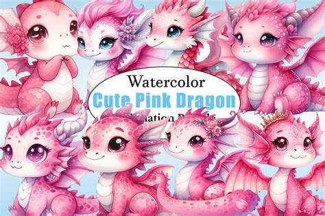 Cute Pink Dragon Sublimation Clipart Gráfico por CitraGraphics