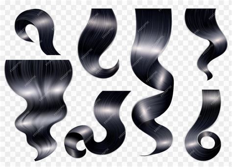 Free Vector | Realistic female hair brunette set of isolated black ringlets with spots of light ...