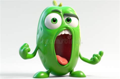 Funny Illustration Of Hot Cute Cartoon Green Jalapeno Generative Ai Stock Illustration