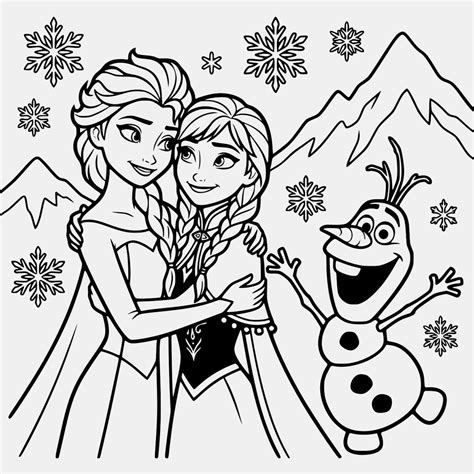 frozen anna elsa olaf hugging  art svg disney princesses coloring