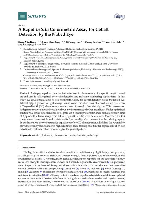 PDF A Rapid In Situ Colorimetric Assay For Cobalt Detection By The Naked Eye