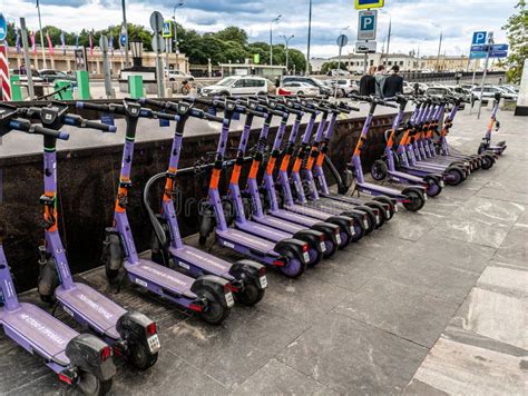 Parking For Electric Scooters On The Square Next To Gorky Park City