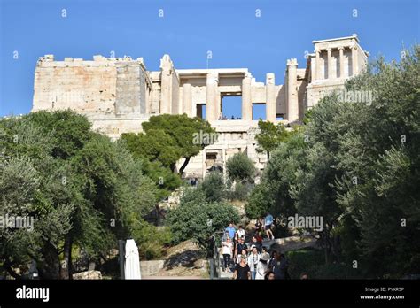 view   entrance gate   acropolis athens stock photo alamy